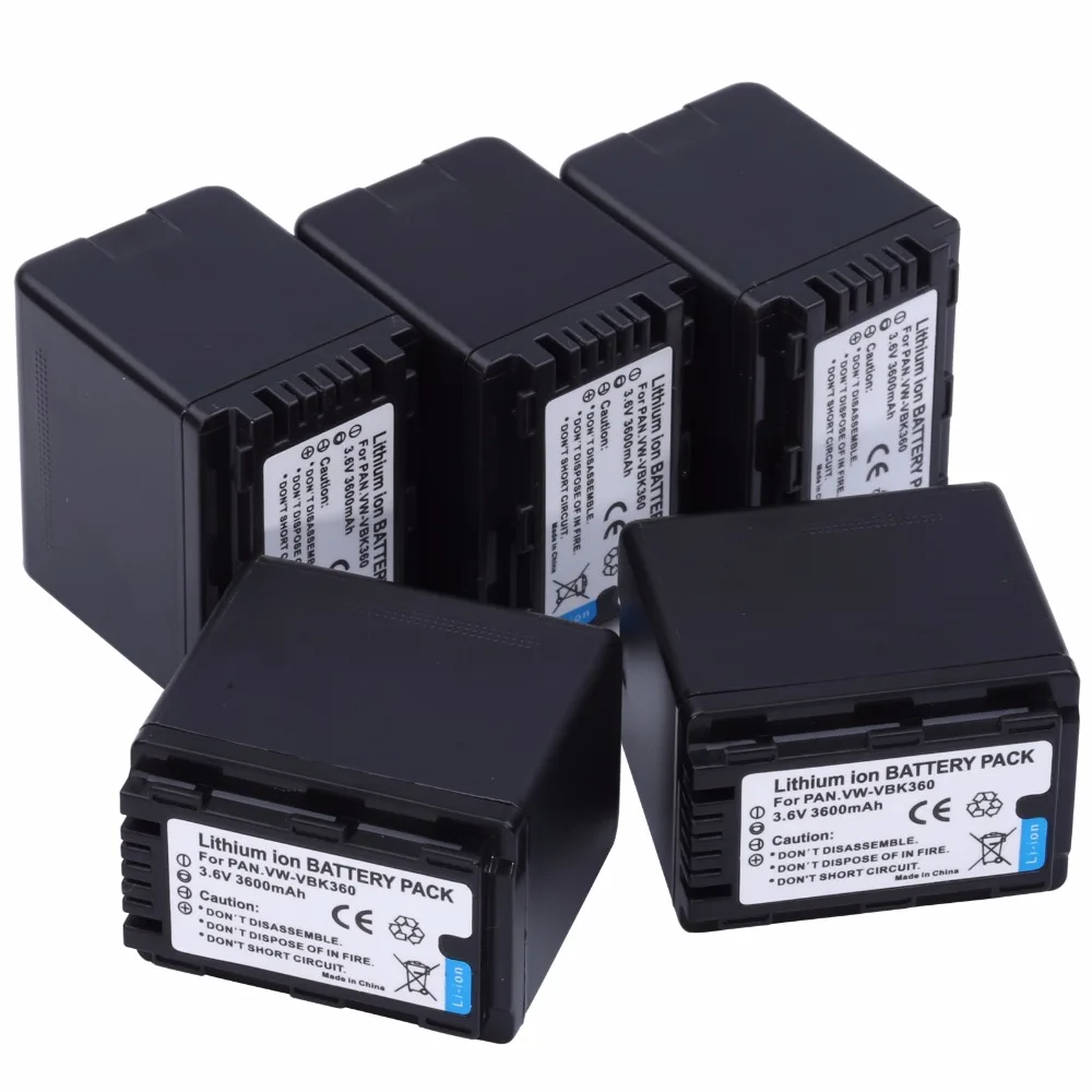 5 шт. VW-VBK360 VBK360 Перезаряжаемые батареи для цифрового фотоаппарата Panasonic HDC-SD40 HDC-SD60