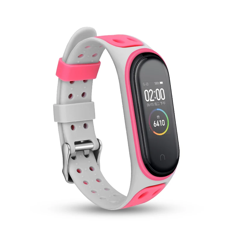 Black and Pink Для Xiaomi mi группа 4 ремешок силиконовый ремешок на запястье для mi Группа 4/3 аксессуары браслет mi Группа 4 nfc замена двойной Цвет ремень - Цвет: Black and Pink
