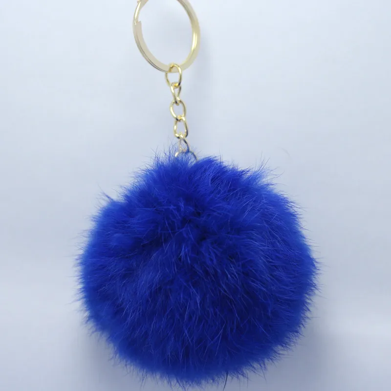 Высококачественные золотые цепи Брелок для ключей Pom pom автомобильный брелок с кроличьим меховым шаром Брелок меховой бренд брелки меховые брелки - Цвет: Deep Blue