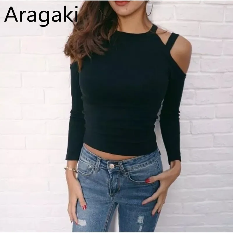 Женская футболка с длинным рукавом Aragaki 2018 Весна Осень женская открытая
