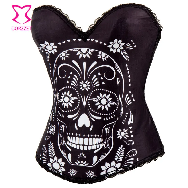 Черные хлопковые с цветочным принтом и черепом сексуальные женские бюстье|cotton