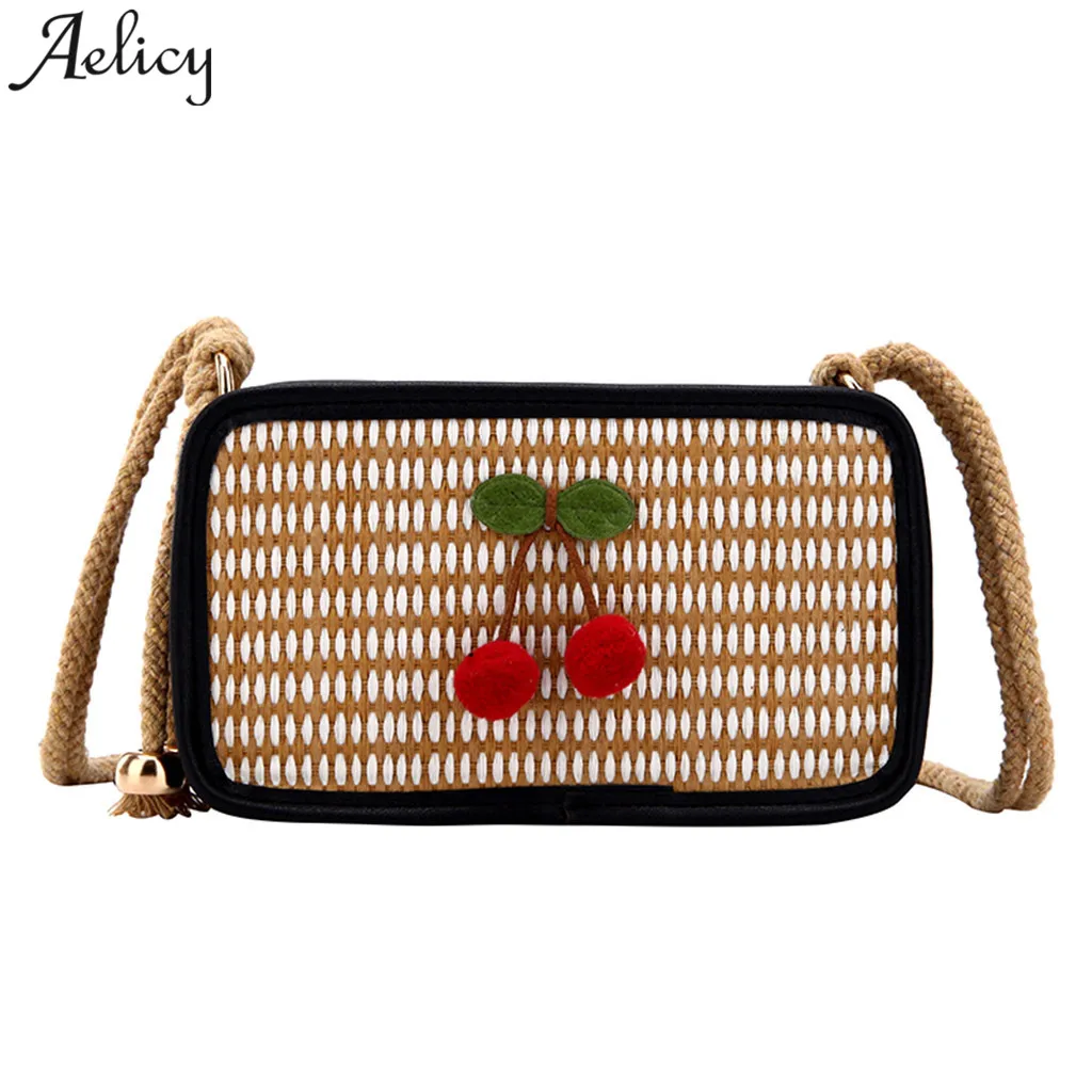 Сумка мессенджер Aelicy женская сумка из плетеной соломы с вишенками для вечеринок