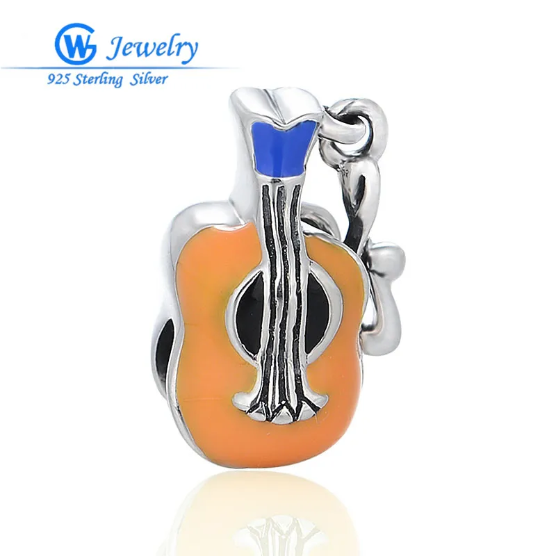 

Шармы-скрипки из серебра 100% пробы, эмалированные, для браслетов оранжевого цвета, D107