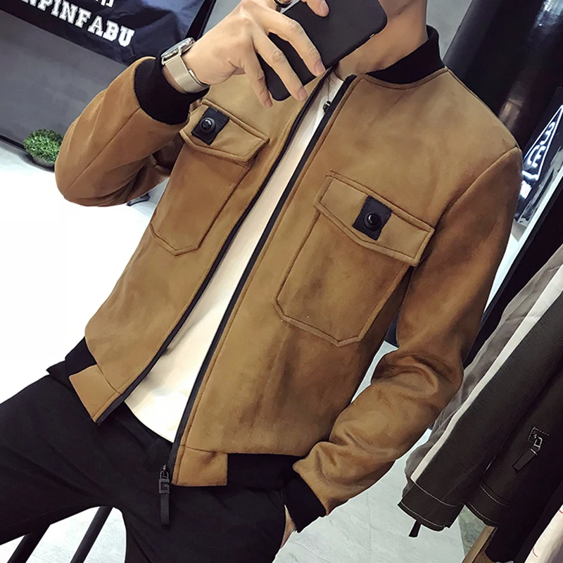 Большой накладной карман контраст Курточка бомбер Для мужчин Slim Fit весна осень