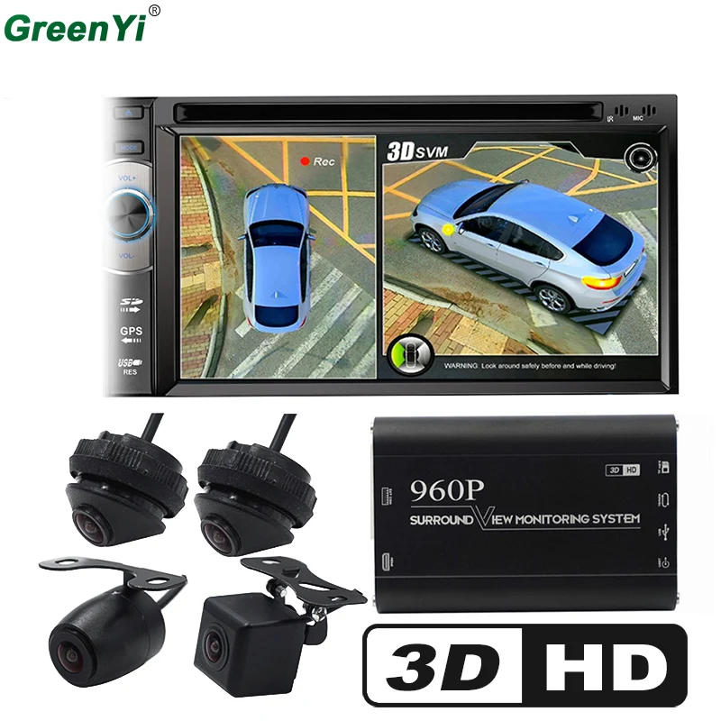 GreenYi 3D Автомобильная система наблюдения за объемным видом, DVR система наблюдения за птицами, 4 DVR камеры HD 960P рекордер мониторинг парковки
