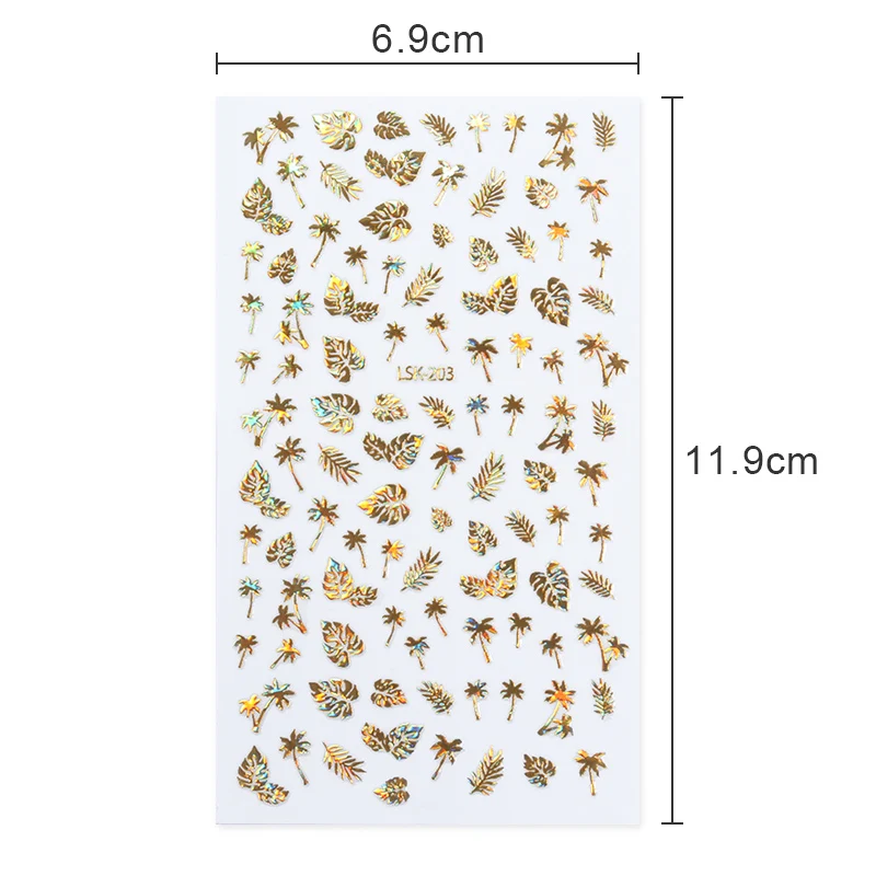 3D наклейка для ногтей 1 лист золото кокосовое дерево цветок лазерный клей дизайна