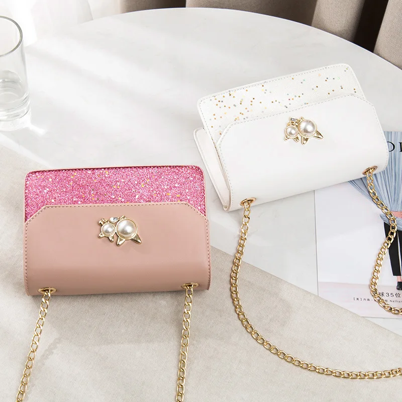 2018 New Arrival Autumn Small Flap Crossbody Bag PU Leather Pearl Panelled Women Shoulder Chain Patchwork Messenger | Багаж и сумки