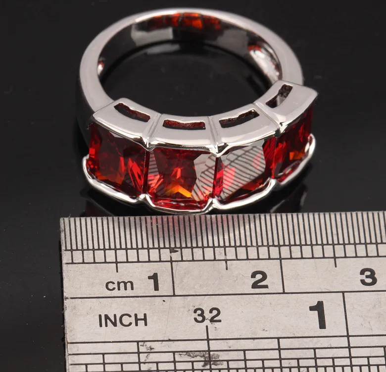 Ценный 4 шт спортивный Красный гранатовый серебряное покрытие вечерние