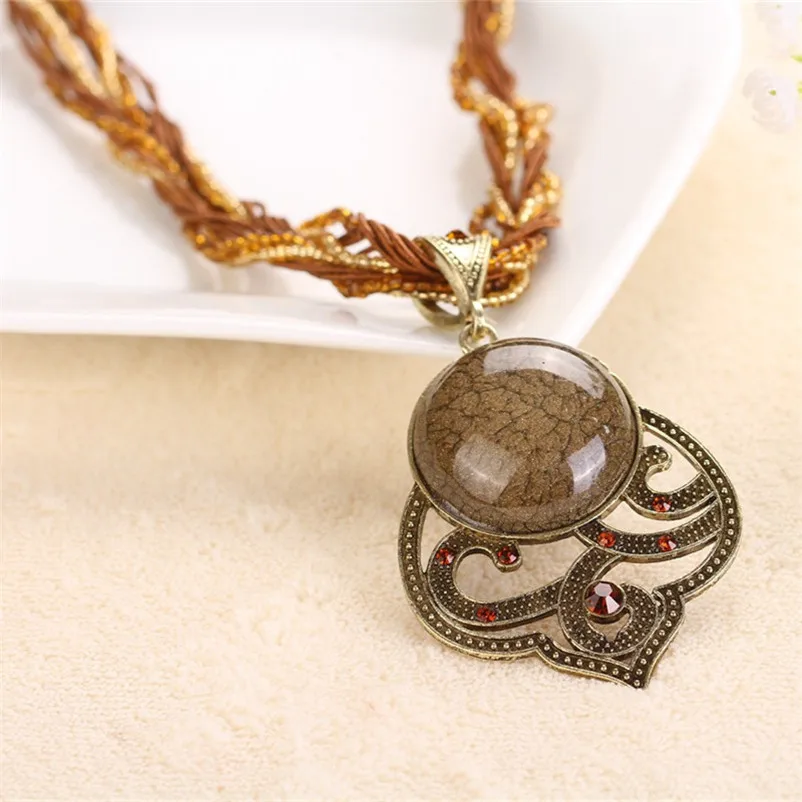 Olaru Vintage Beads Round Flower Pendants Choker Necklace Bohemia Ethnic Female Statement Maxi Necklaces Woman Accessories Hot | Украшения