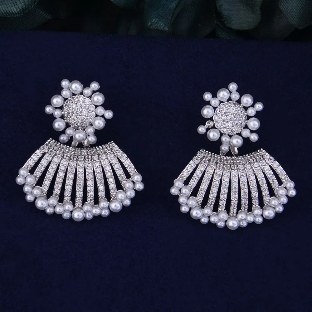 Женские серьги гвоздики с искусственным жемчугом и фианитом|pearl stud earrings|stud earringsear