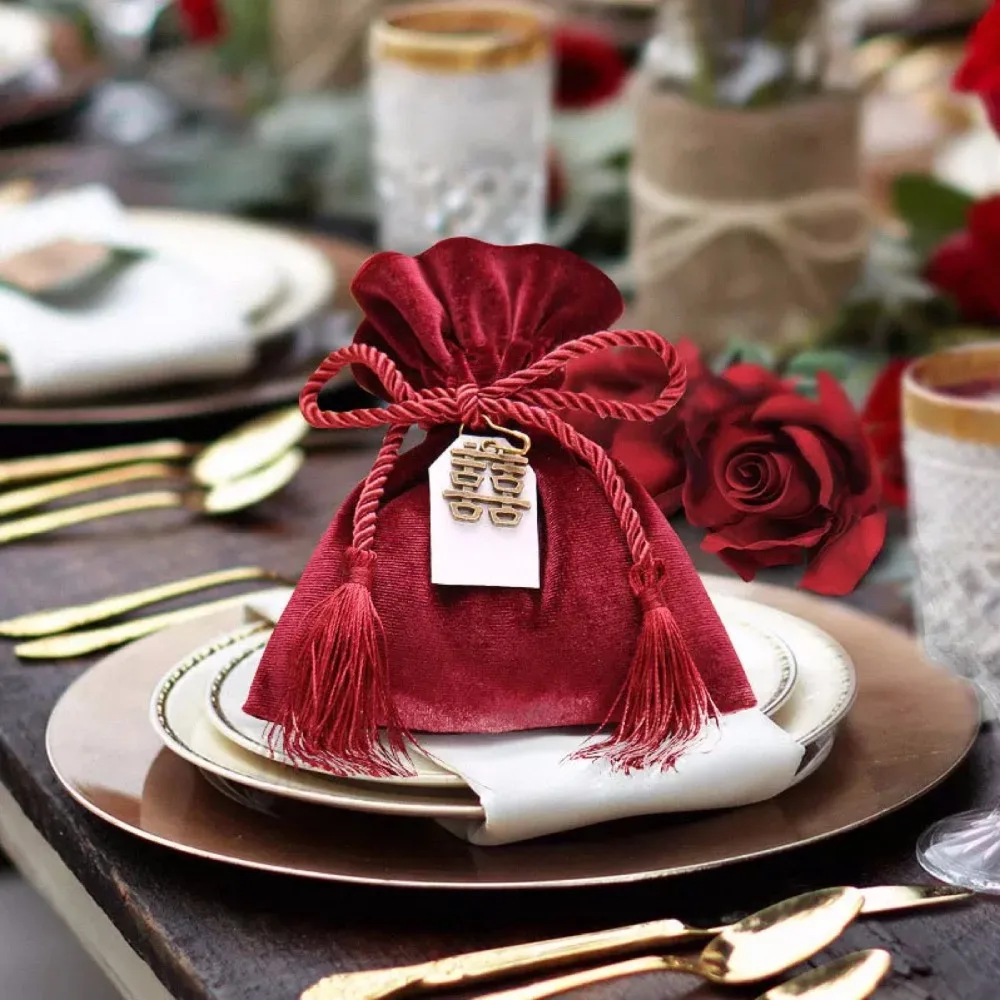 10pcs 14cmX12cm chinese style Wedding Candy Bag with Tassels Gifts Pouch Favor Bags rustic wedding favors and gifts for guest | Дом и сад