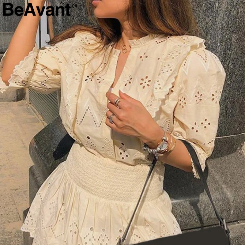 BeAvant элегантная Кружевная блуза с вышивкой для женщин короткий рукав