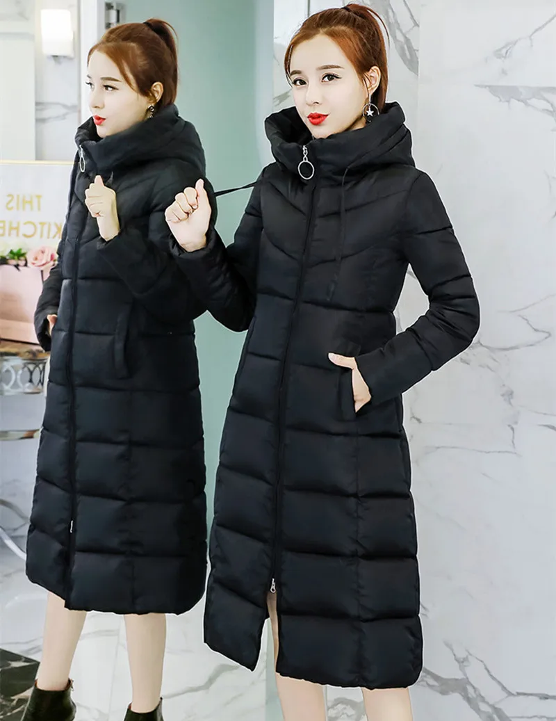 

New Women's Winter Long Down Jacket Hooded Quilted Padded Coats Thick Oversize Puffer Jacket chaquetas mujer larga