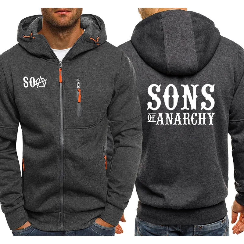 SOA Sons of anarchy/Новая модная мужская спортивная одежда с капюшоном на молнии, мужская повседневная толстовка, флисовое теплое худи в стиле хип-хоп - Цвет: 803