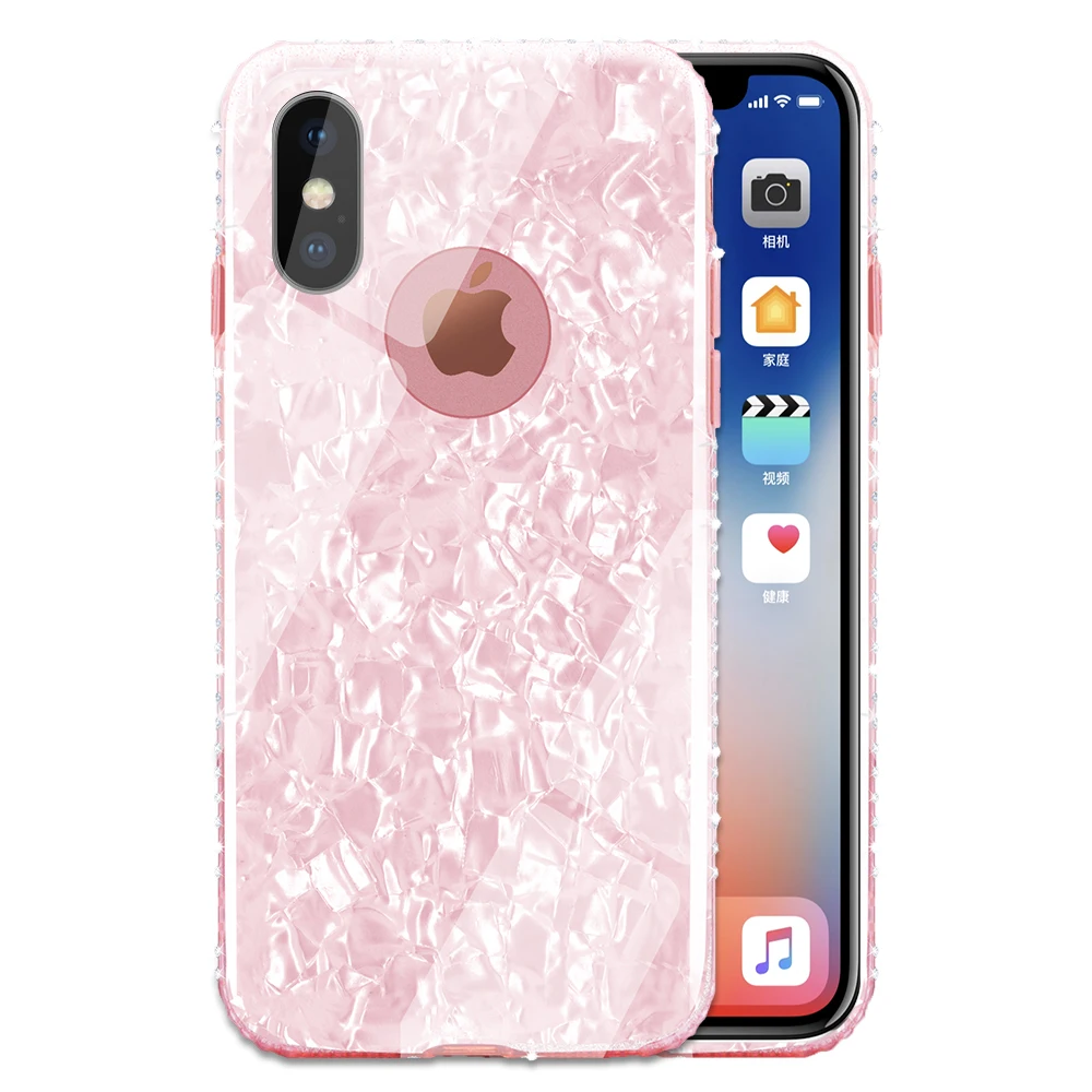 Модный чехол с раковиной для iPhone 8Plus 7 X XS противоударный мягкий бампер блестящий
