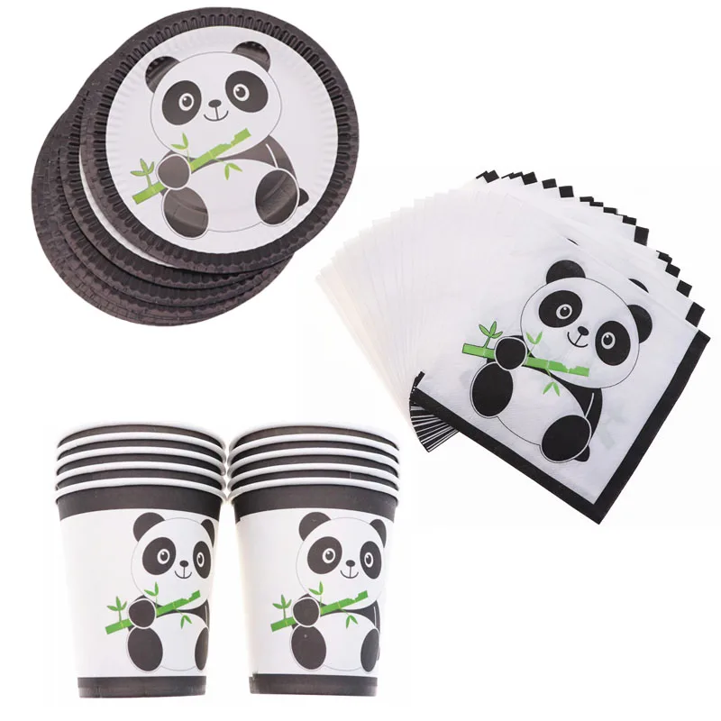Panda40pcs 40 шт./лот одноразовая посуда чашки пластины салфетки мерцание и Блеск День рождения Свадебные украшения принадлежности для детского душа - Цвет: Panda40pcs