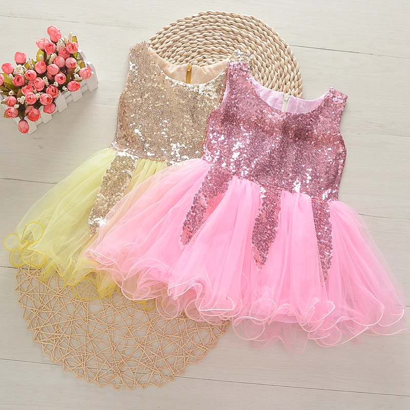 girls dress summer new fashion mesh sequins kids sleeveless for children wedding party princess clothing | Детская одежда и обувь
