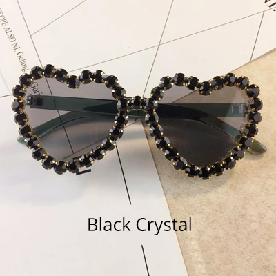 Black Crystal Ralferty, солнцезащитные очки в форме сердца, женские, Роскошные, дизайнерские, с кристаллами, ручной работы, солнцезащитные очки, UV400, прозрачные, очки, G1911 - Цвет линз: Black Crystal