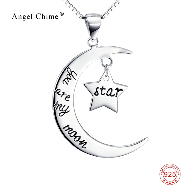 Женская подвеска со звездой и луной из серебра 925 пробы с надписью You Are My Moon