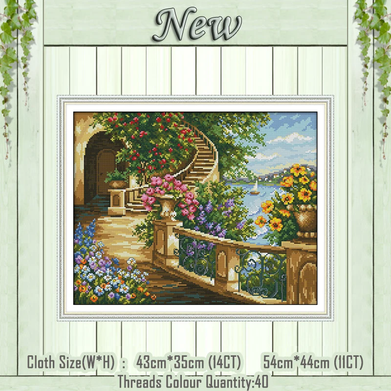 

Spring balcony scenery painting counted printed on the canvas DMC 11CT 14CT kits Chinese Cross Stitch embroidery needlework Sets