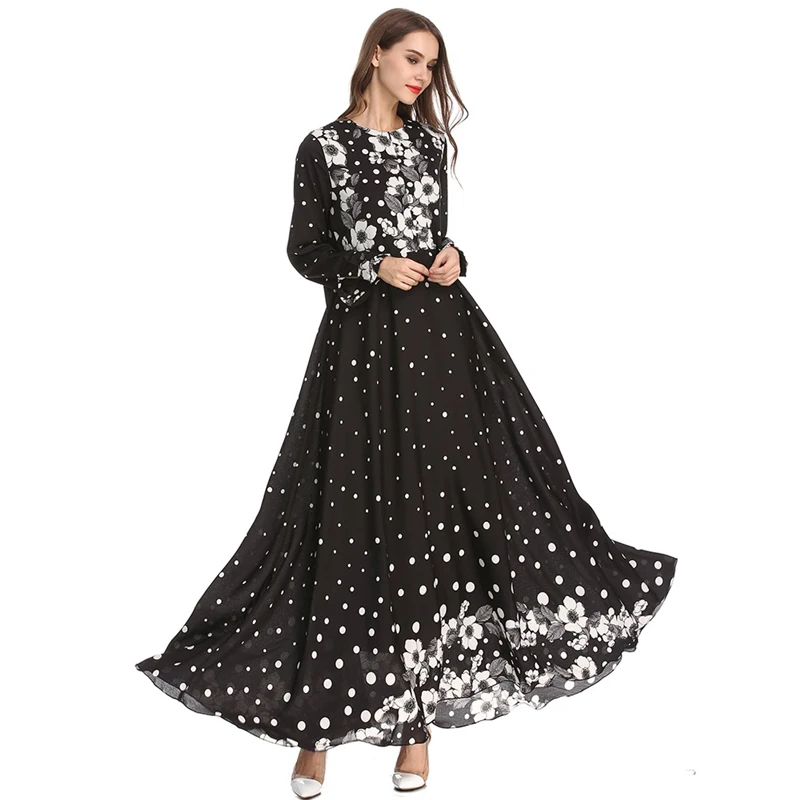 Платье MISSJOY 2020 MuslimAbaya кафтан с длинным рукавом в горошек цветочным принтом модное