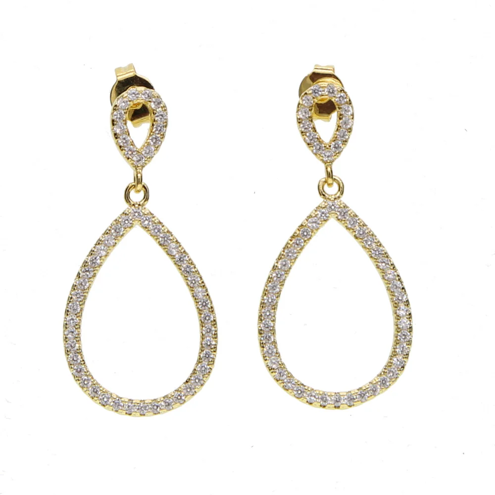 Hot Sale Simple Hollow prong setting cubic zirconia tear drop bling fashion Stud Earrings for Women Girl Piercing Jewelry | Украшения и