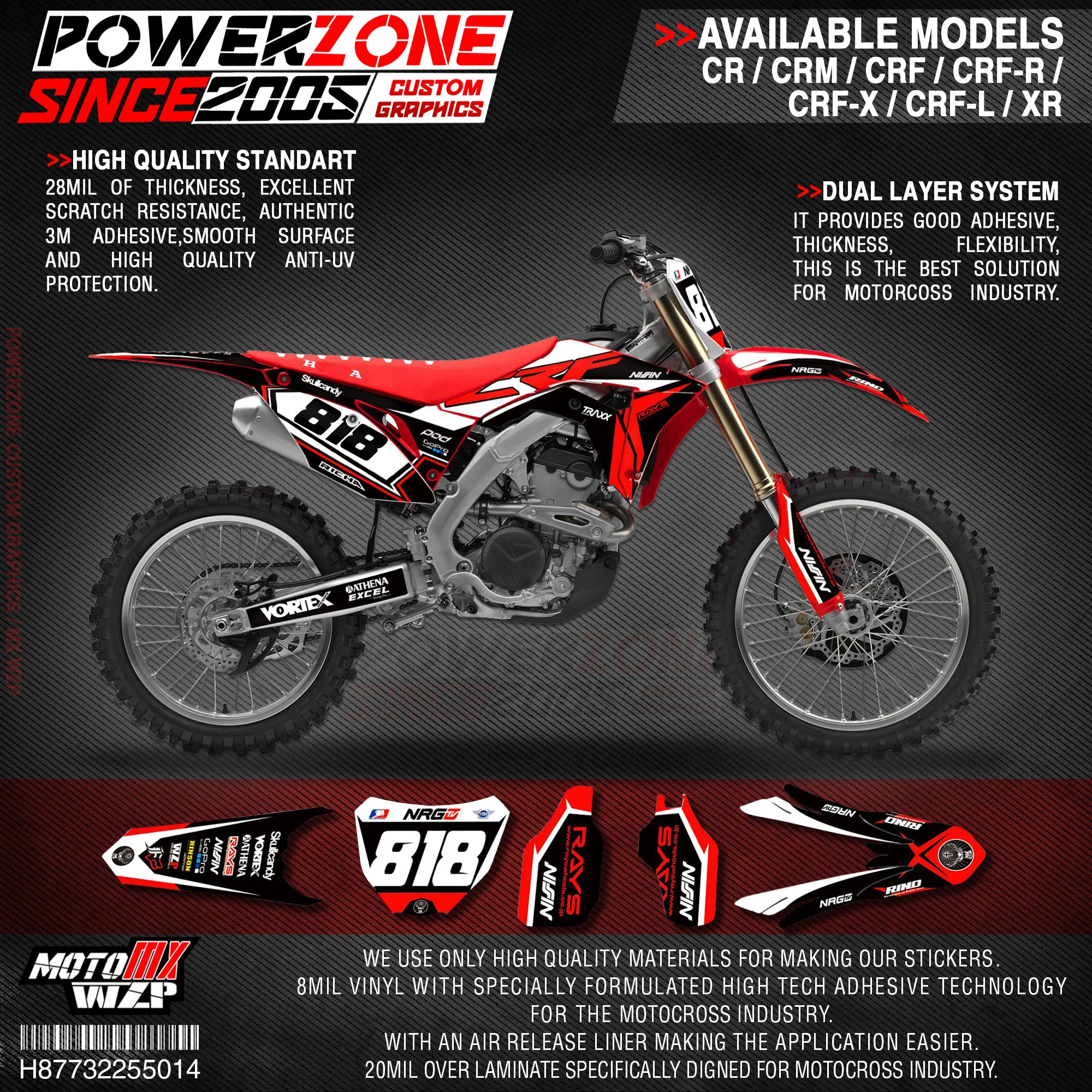 Персонализированные графические фоны PowerZone Team наклейки 3M Набор наклеек для HONDA