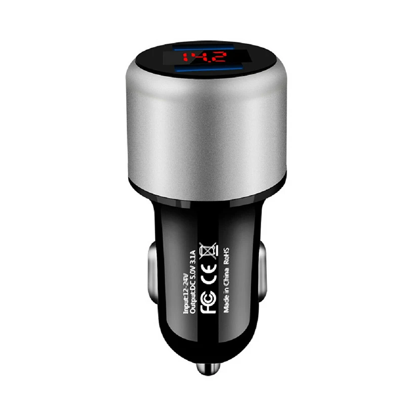 Silver 3.1A Dual USB Автомобильное зарядное устройство 2 порта ЖК-дисплей 12-24 в прикуриватель для большинства телефонов/планшетных ПК/навигаторов/КПК/psp/MP3/MP4 - Тип штекера: Silver