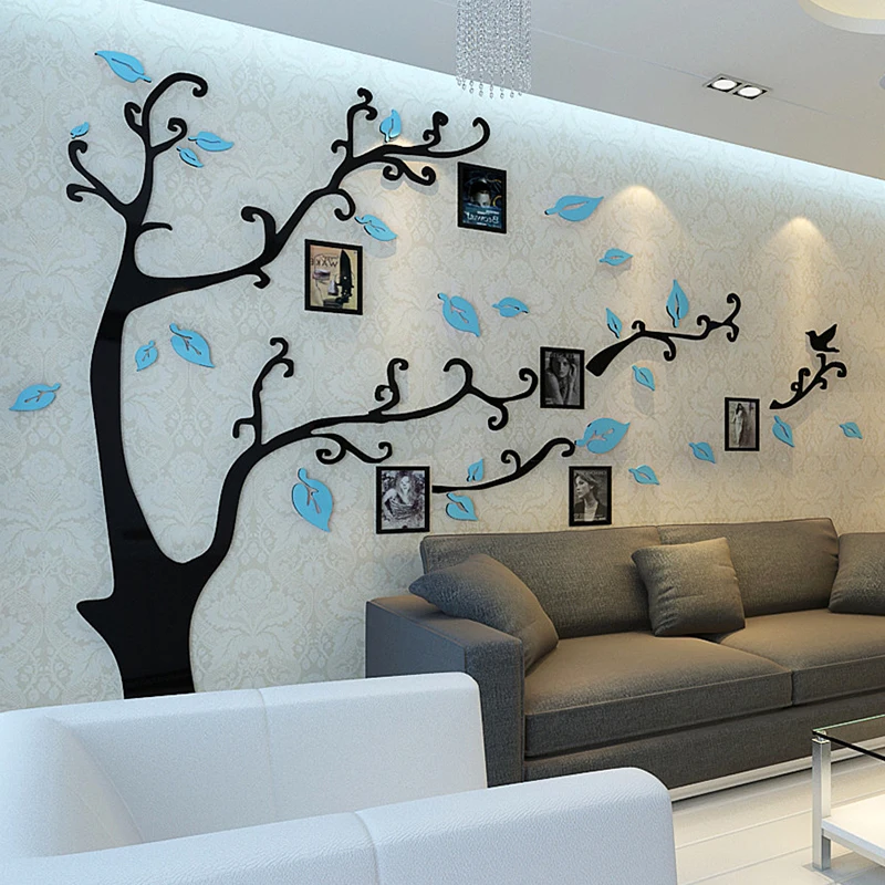 

12pcs photo frame Wall style family tree wall stickers Crystal Acrylic 3D stereo photo living room TV sofa backdrop Decoration
