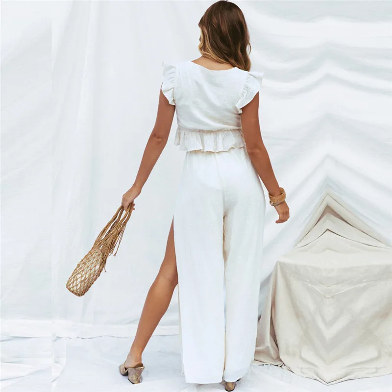 Женский летний комплект из 2 предметов укороченный топ без рукавов с глубоким v