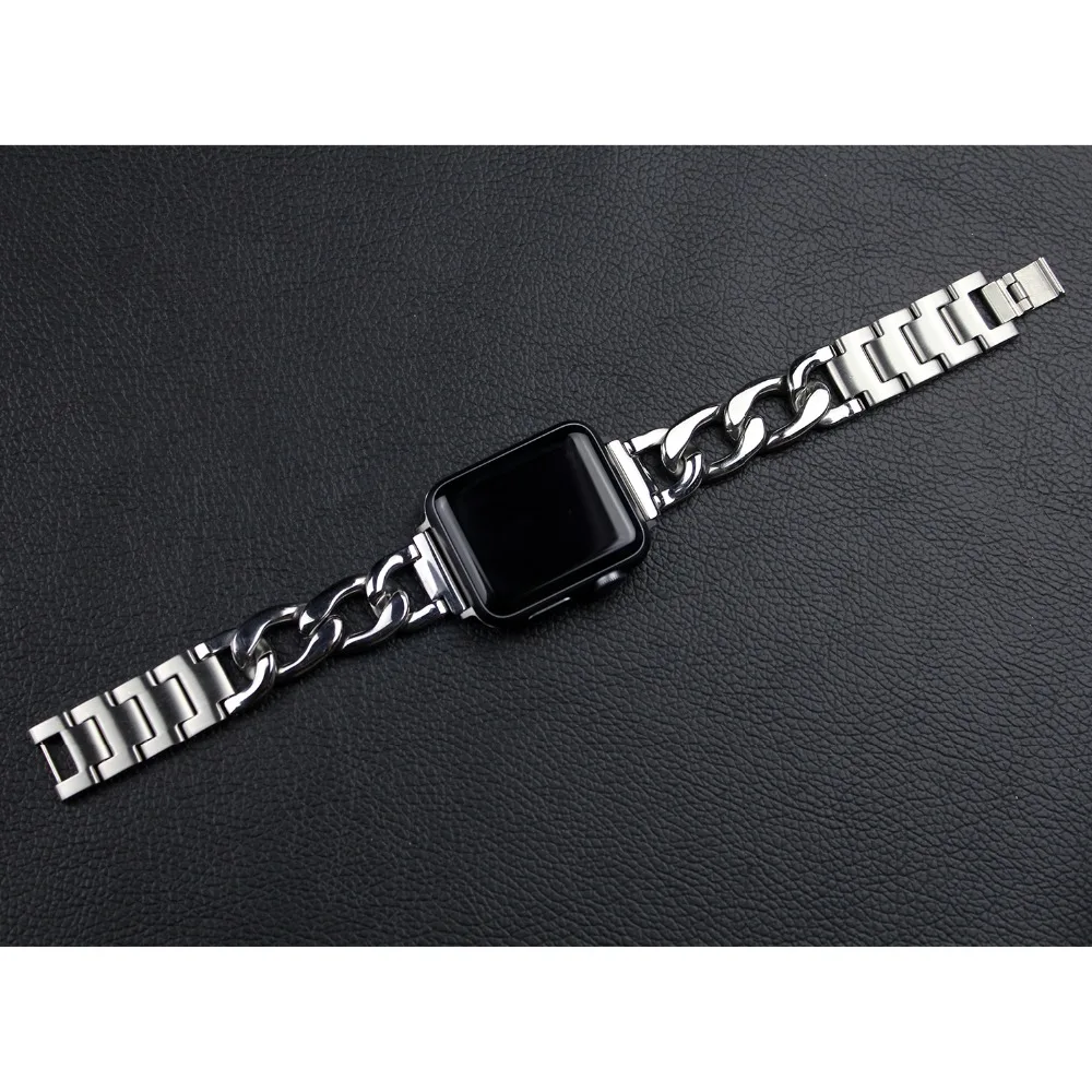 Модный ремешок для Apple watch band 38 мм 42 мм браслет из нержавеющей стали браслет Однорядная цепочка на ремешке из джинсовой ткани для iwatch Смарт часы ремни