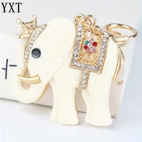 white crown elephant pendant charm rhinestone crystal purse bag keyring key chain accessories wedding lover gift