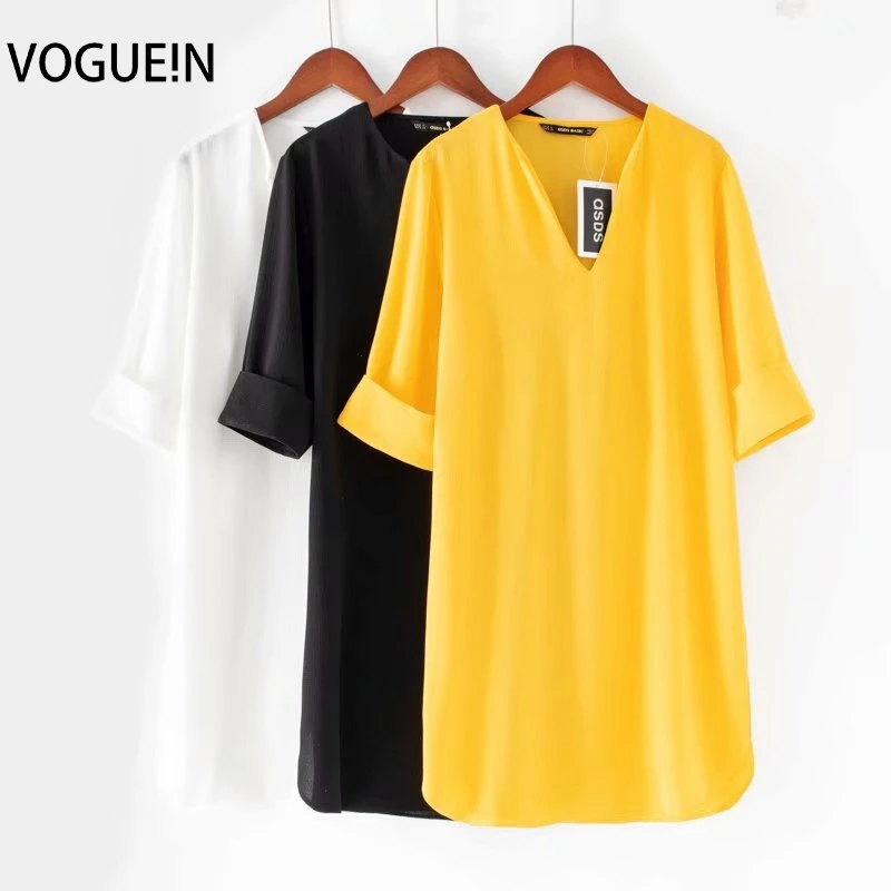Женское шифоновое мини платье VOGUEIN однотонное белое/черное/желтое с v образным