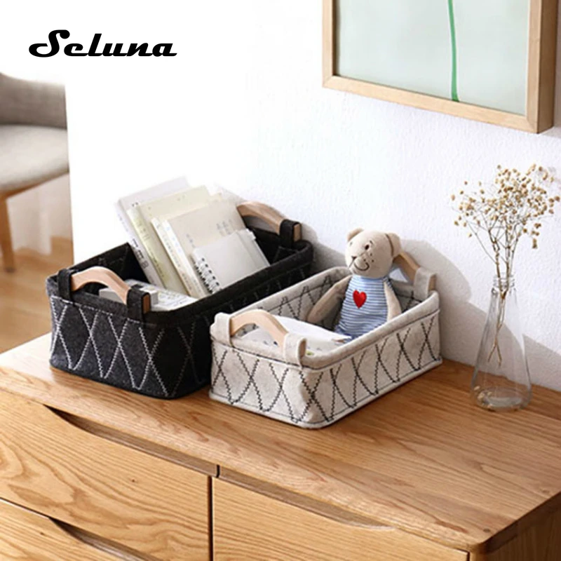 Скандинавский деревянный ручкой войлочная корзина для хранения Коробка всякой