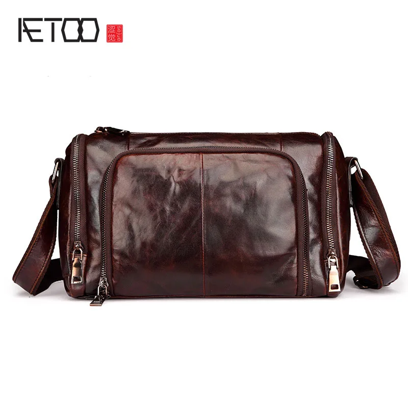 Кожаная сумка на плечо AETOO Мужская винтажная с воском деловая Повседневная |