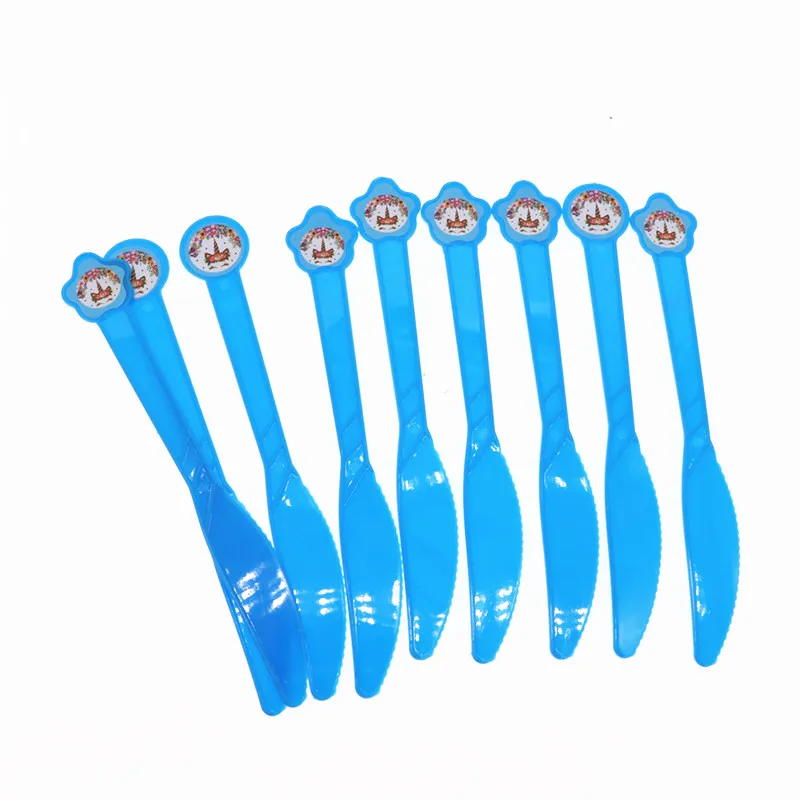 Knife10pcs 10 шт. Единорог ресниц синий мультфильм тема чашка шляпа одноразовая посуда День рождения Свадебные украшения вечерние принадлежности Детская Игрушка В ванную - Цвет: Knife10pcs