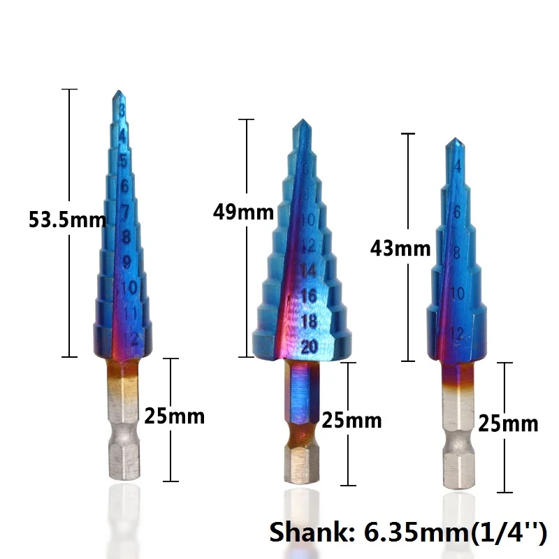 XCAN 3 шт. 3-12 мм 4-12 мм 4-20 мм Nano с голубым покрытием из быстрорежущей стали ступенчатое сверло прямая флейта дерево/металл отверстие резак пагода сверло конус