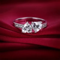 luxury silver color jewelry two white cystal love heart romantic finger ring for women wedding jewelry gift bague femme