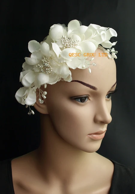 Новый головной убор цвета слоновой кости с бусинами стразами и жемчугом