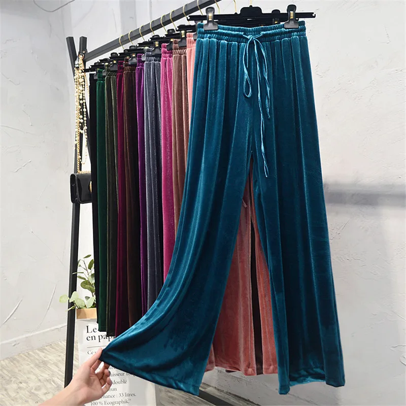 Новые модные женские брюки на шнуровке с высокой талией Осень зима бархатные