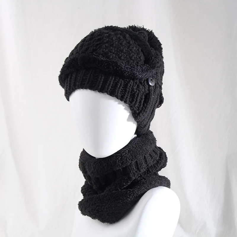 Зимняя женская шапка снежные шапки бини Skullies вязаная маска шейный утеплитель