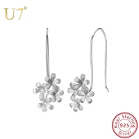 u7 925 sterling silver flower drop earrings for women charm wedding daily wear hoop earrings jewelry valentines day gifts sc260
