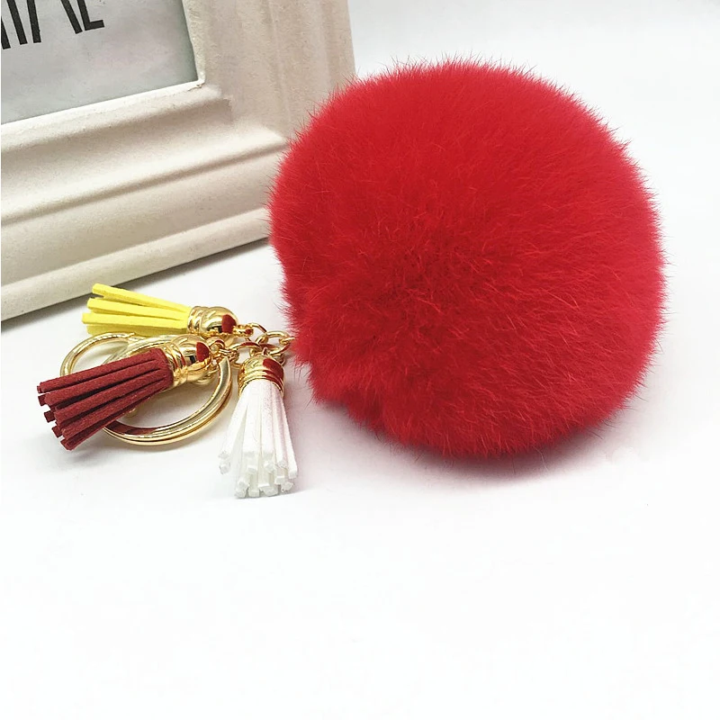 2016 Новая Мода Настоящий мех кролика мяч Pom Кисточки Из ПФЛ кулон-брелок для