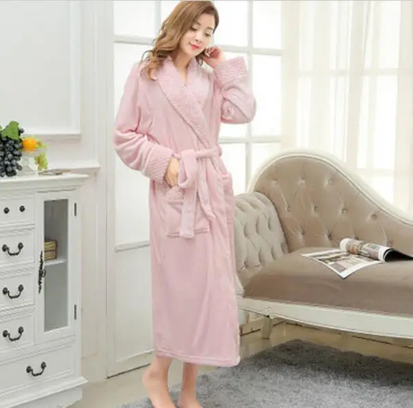 Длинный халат женский фланелевая ночная рубашка теплый E1026|bath robe|women bathrobelong bathrobe |