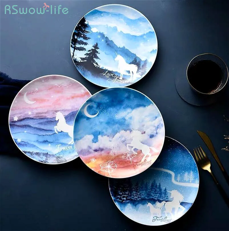 

Nordic Style Creaive Unicorn Star Sky Breakfast Plate Dessert Fruit Plate Wedding Banquet Decorative Dinner Dish Serving Platter