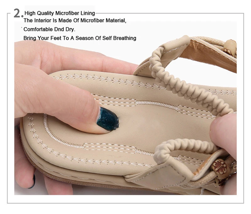 MVVJKE Women Sandals New Flat Sandals Women Summer Bohemia Style Rhinestone Comfortable Beach Shoes Women Plus
