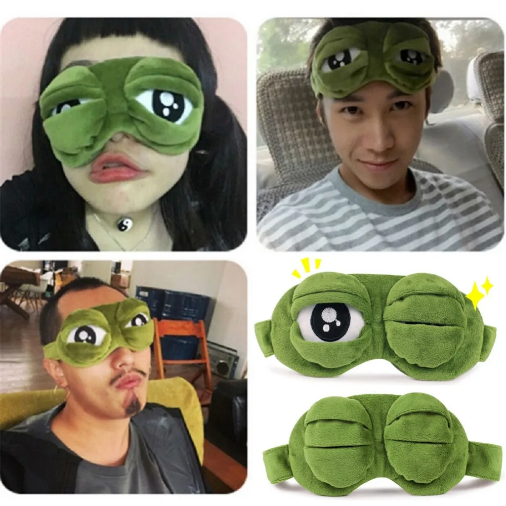 Зеленая лягушка мультфильм милые глаза покрывают печаль 3D маска для глаз крышка спящий отдых сон Забавный подарок для взрослых детей#237371