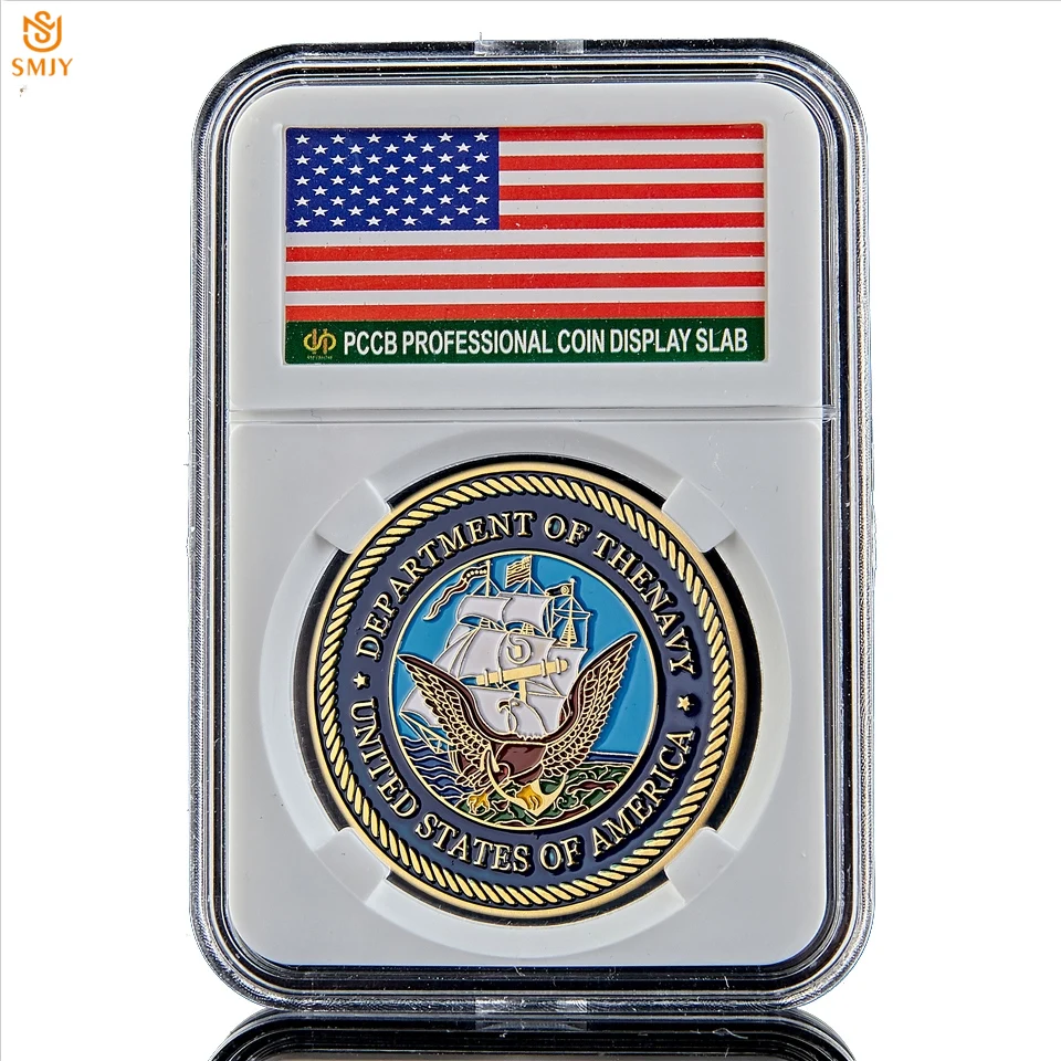 

С принтом «USA Army Департамент морского флота позолоченные США Вашингтоне на военную тематику коллекция монет W/Дисплей коробка