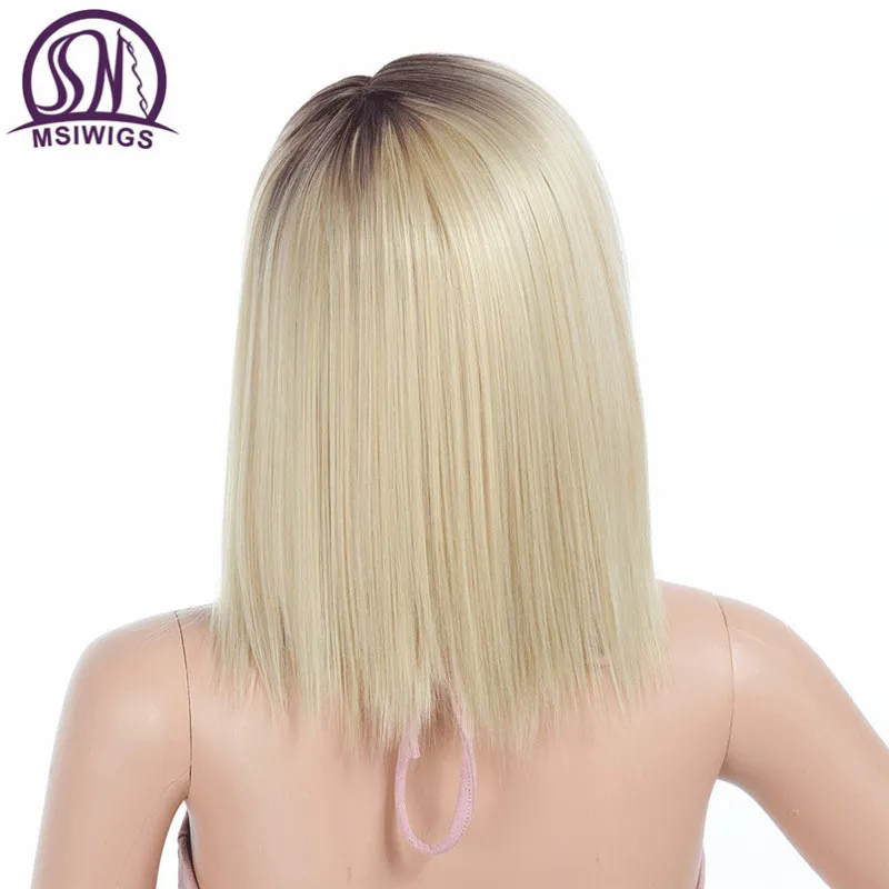 MSI Wigs, черный блонд, короткие прямые парики, синтетический женский парик, серый светильник, корень, натуральный, Омбре, парик, термостойкий