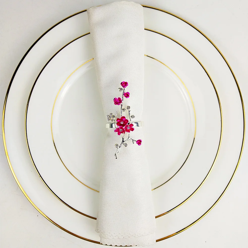 10 шт. роспись цветок сливы салфетка пряжка кольцо для свадебных салфеток
